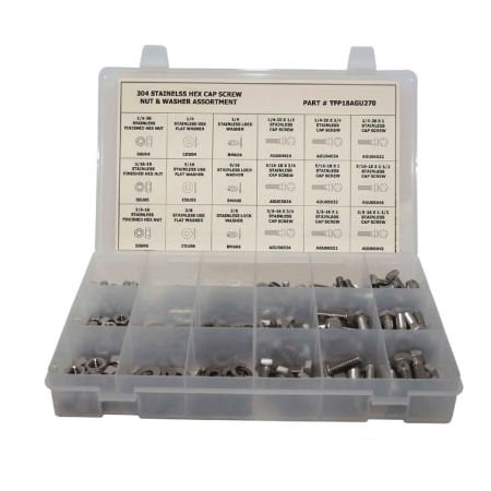 Titan Fasteners Hex Head Cap Screw Assortment, 18-8 Stainless Steel, 270 PCS TFP18AGU270